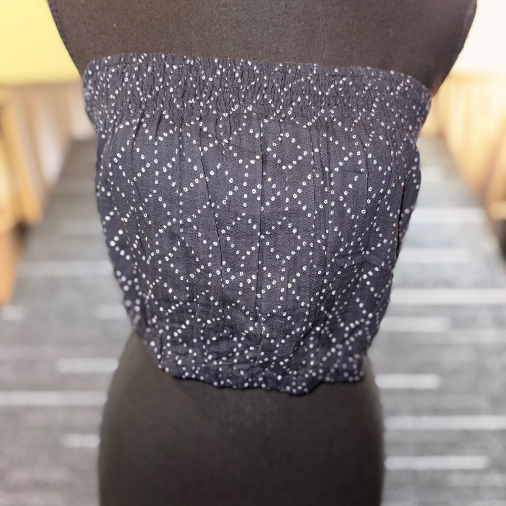 Universal Thread Tube Top Women M Navy Blue NEW Smocked Geometric Bandeau